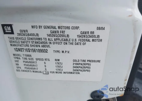 2005 Chevrolet Trailblazer Ext Ls z USA, uszkodzony, nr VIN 1GNET16S156109932